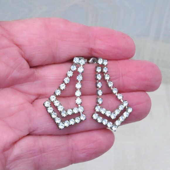 After Thoughts Rhinestone Earrings Women Vintage Art Deco Design Dangle - Picture 2 of 7